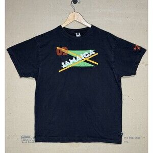 Blue Marlin Jamaica Flag Embroidered Souvenir T Shirt Black Mens XL Caribbean